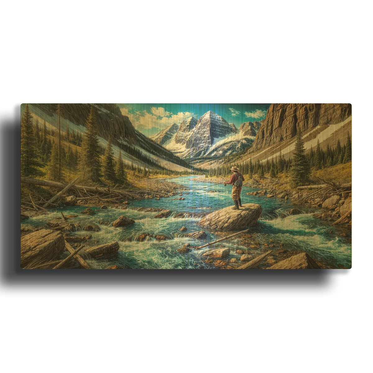 'Gone Fishing' By Rey Klimt Gold Metal Wall Art