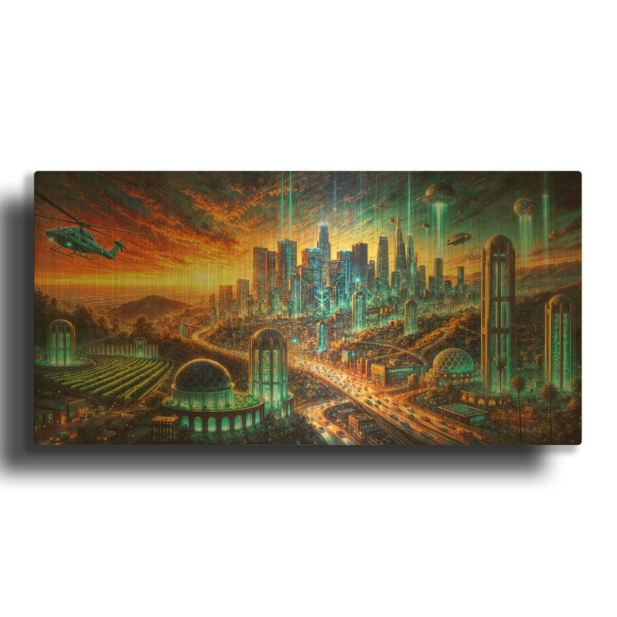 'Los Angeles - Futuristic Painting' By Rey Klimt Gold Metal Wall Art