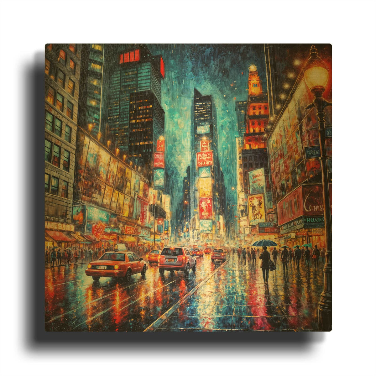 'New York Times Square Paining Style' By Rey Klimt Gold Metal Wall Art