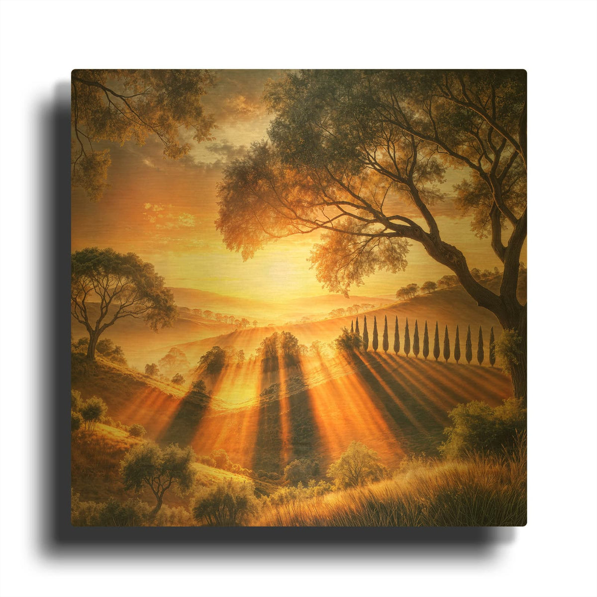 'Sunrise In Tuscany' By Rey Klimt Gold Metal Wall Art