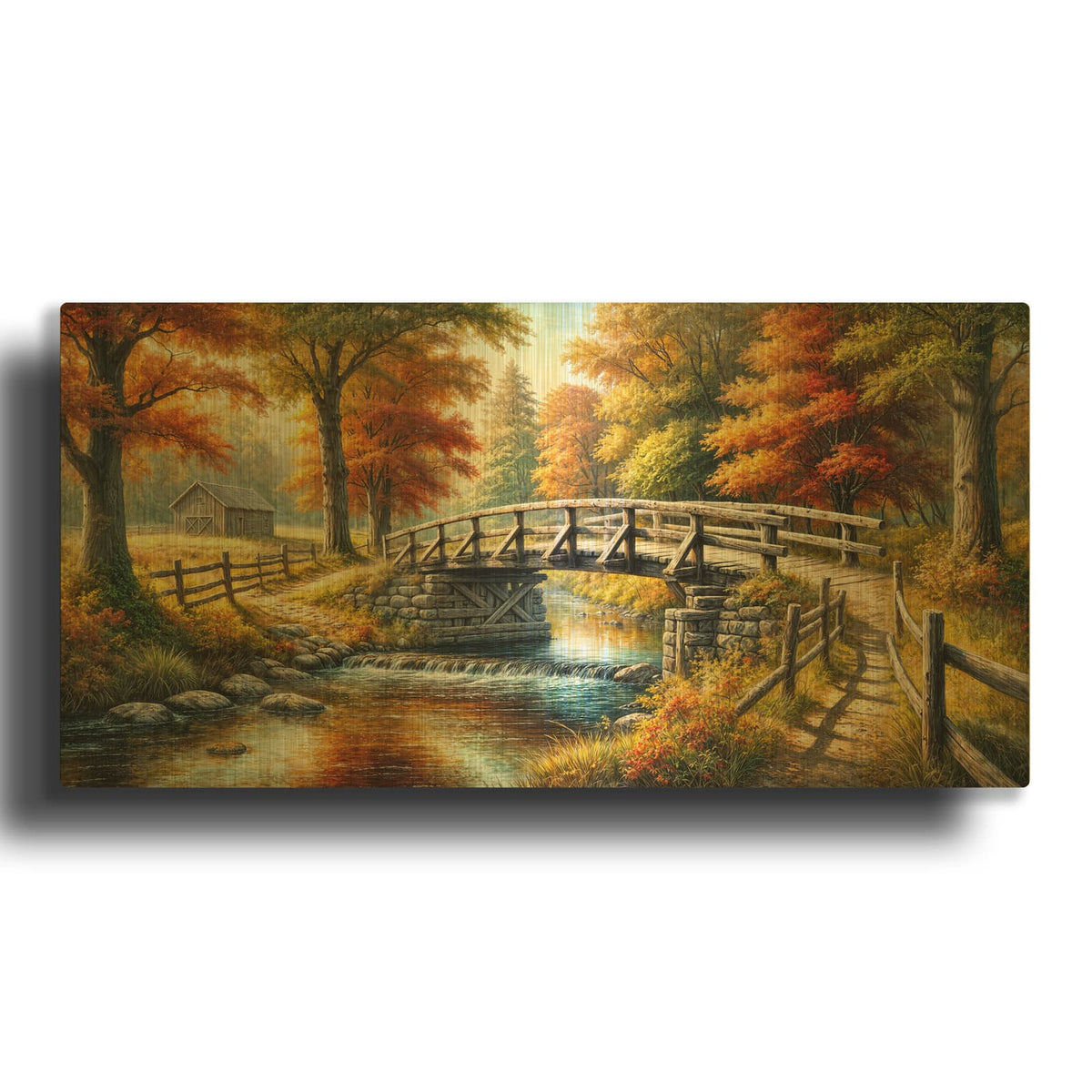 'Countryside Bridge' By Rey Klimt Gold Metal Wall Art