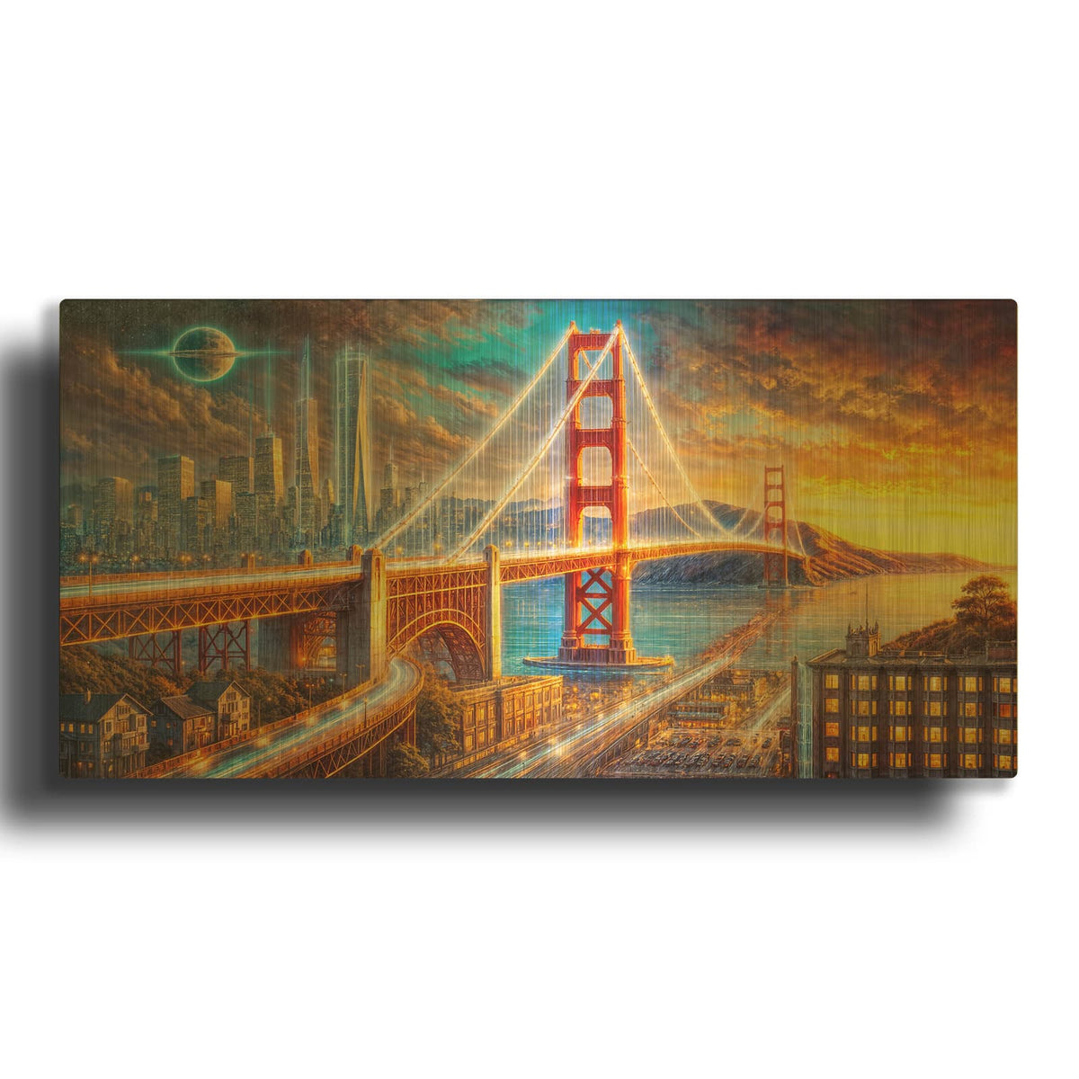 'Golden Gate Bridge' By Rey Klimt Gold Metal Wall Art