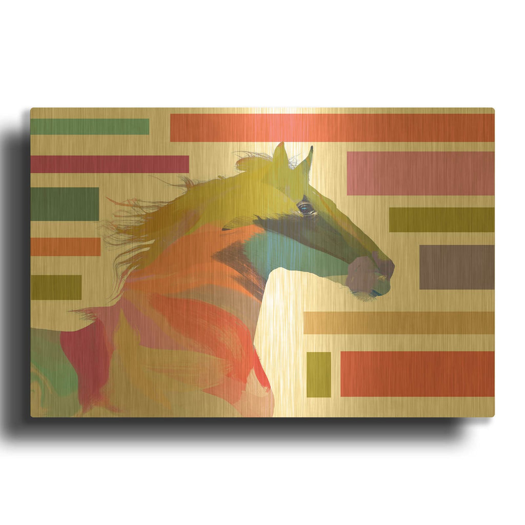 'Abstract Colorful Modern Horse Block Painting Art 3' By Irena Orlov Gold Metal Wall Art