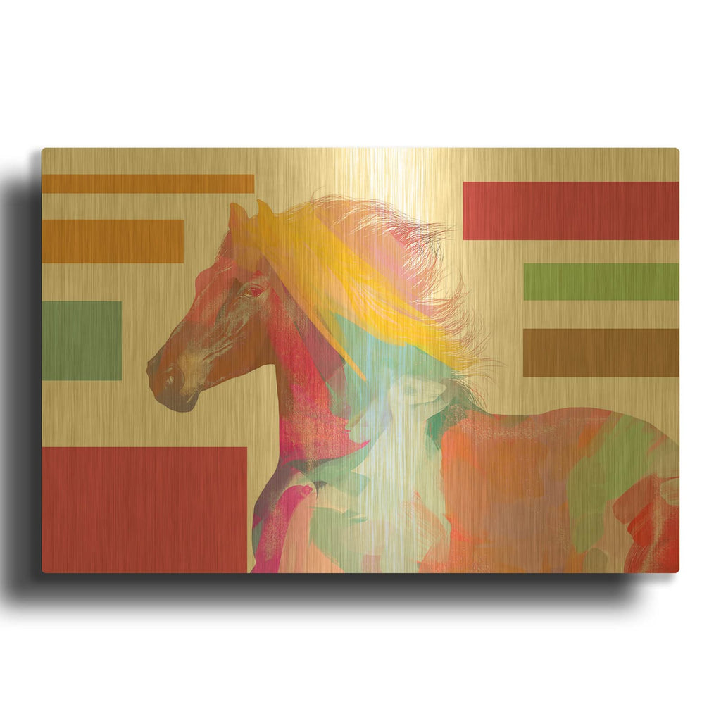 'Abstract Colorful Modern Horse Block Painting Art 4' By Irena Orlov Gold Metal Wall Art