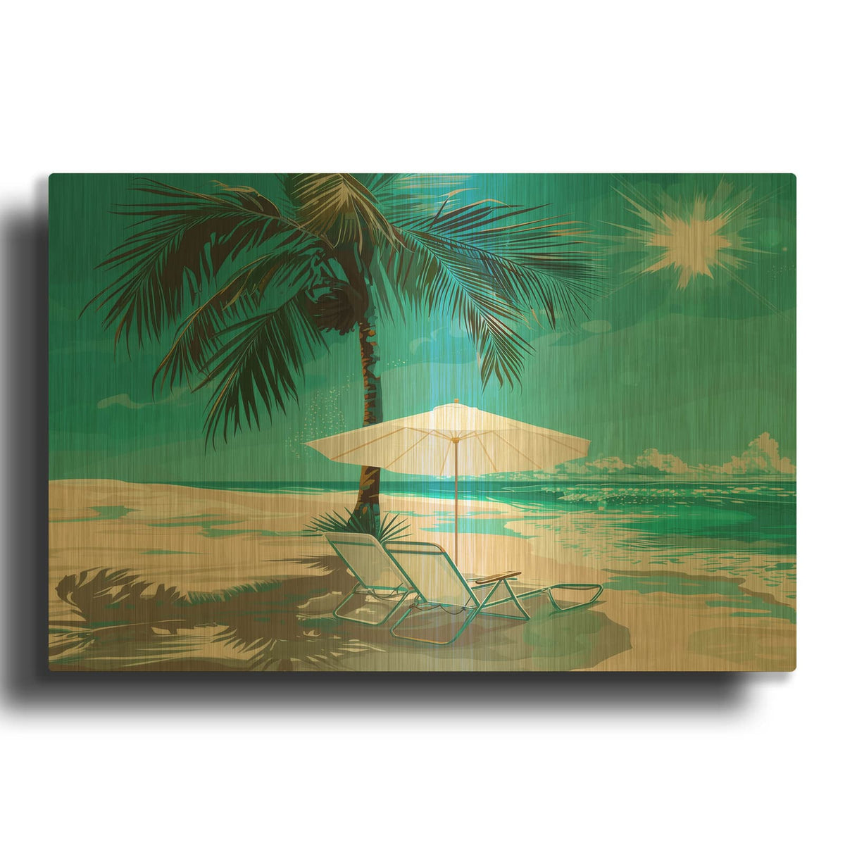 'Turquoise Dream Beach 4' By Irena Orlov Gold Metal Wall Art