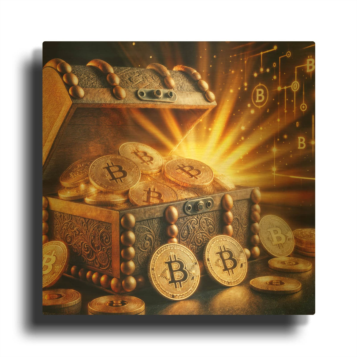 'Bitcoin Gold Treasure Chest' By Rey Klimt Gold Metal Wall Art