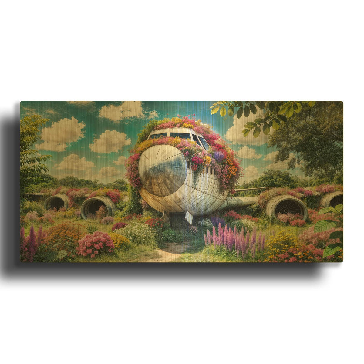 'Blooming Plane Landscape' By Rey Klimt Gold Metal Wall Art