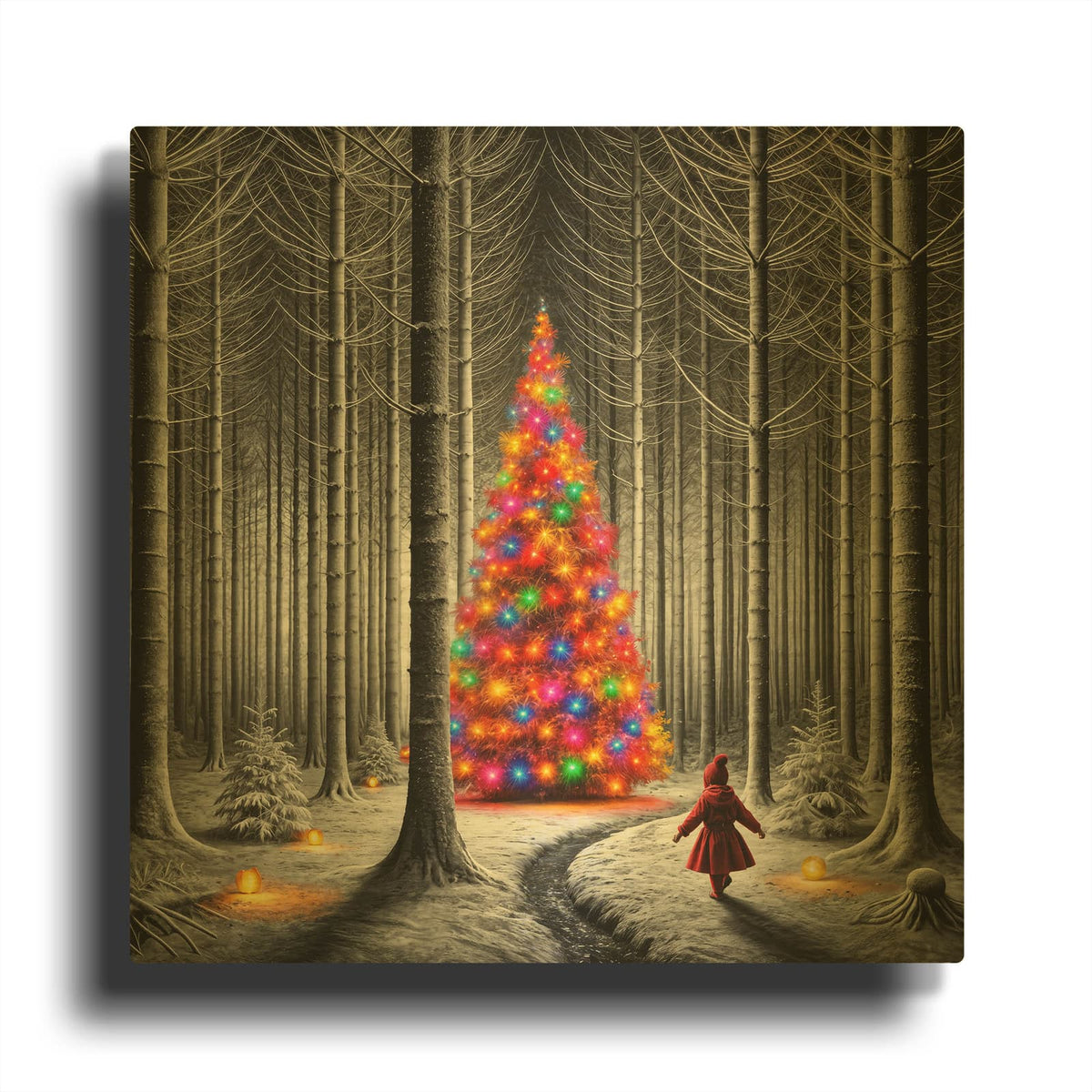 'Dramatic Christmas Forest' By Rey Klimt Gold Metal Wall Art
