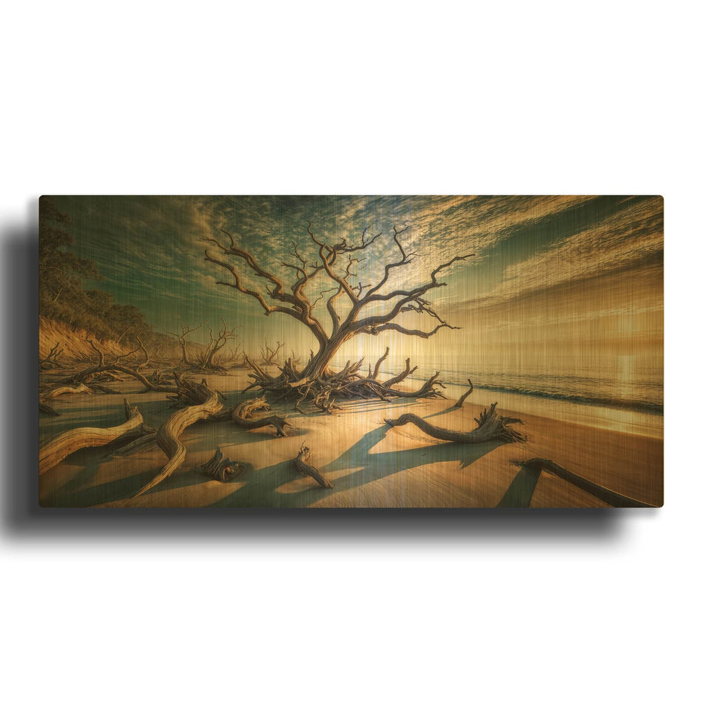 'Driftwood Beach' By Rey Klimt Gold Metal Wall Art