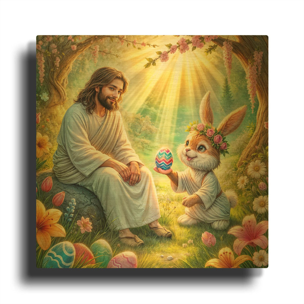 'Easter Bunny And Jesus.jpg' By Rey Klimt Gold Metal Wall Art