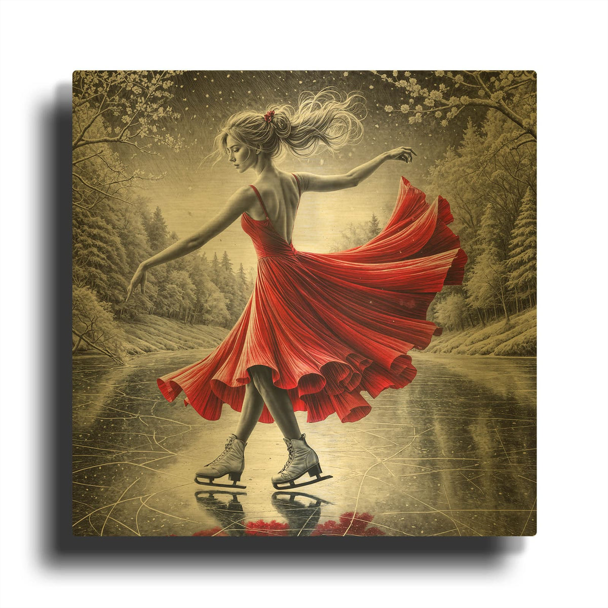 'Ice Skater' By Rey Klimt Gold Metal Wall Art