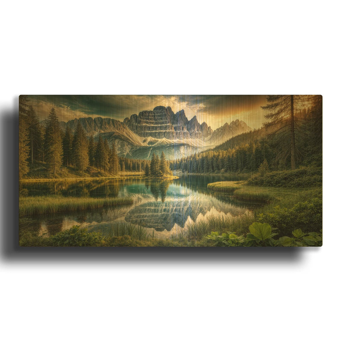 'Lago d'Antorno, Italian Dolomites' By Rey Klimt Gold Metal Wall Art