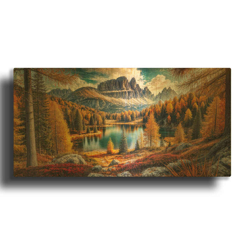 'Lago Federa - Fall Landscape' By Rey Klimt Gold Metal Wall Art