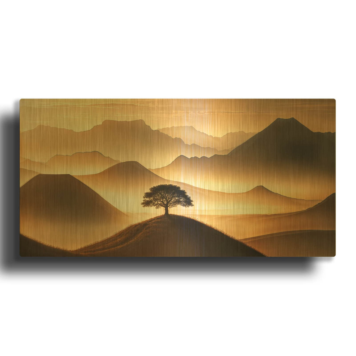 'Lone Tree In Mountains' By Rey Klimt Gold Metal Wall Art