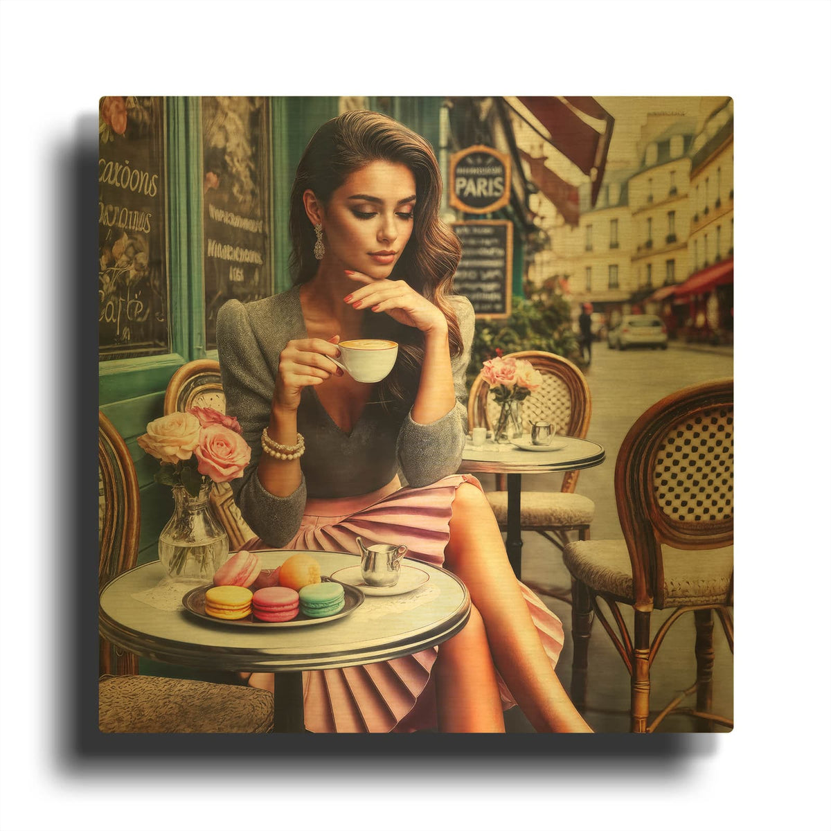 'Macaroons And Coffee In Paris Cafe' By Rey Klimt Gold Metal Wall Art