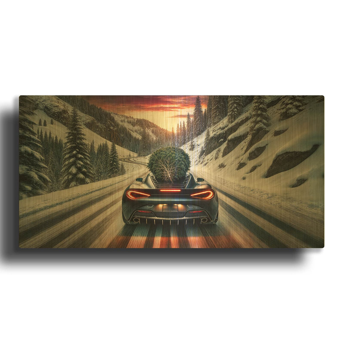 'Modern Day Christmas Express' By Rey Klimt Gold Metal Wall Art