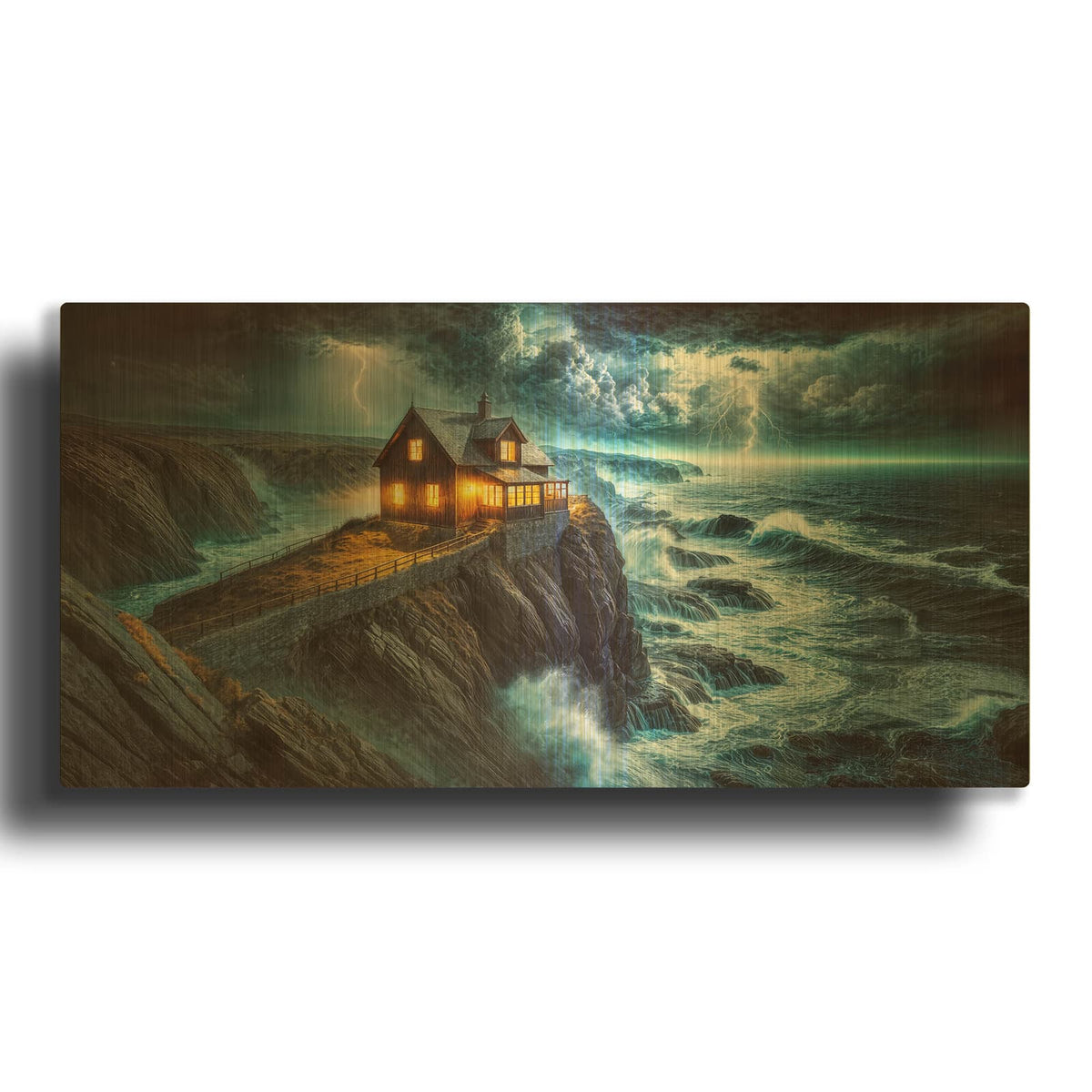 'Night Storm On Coast' By Rey Klimt Gold Metal Wall Art