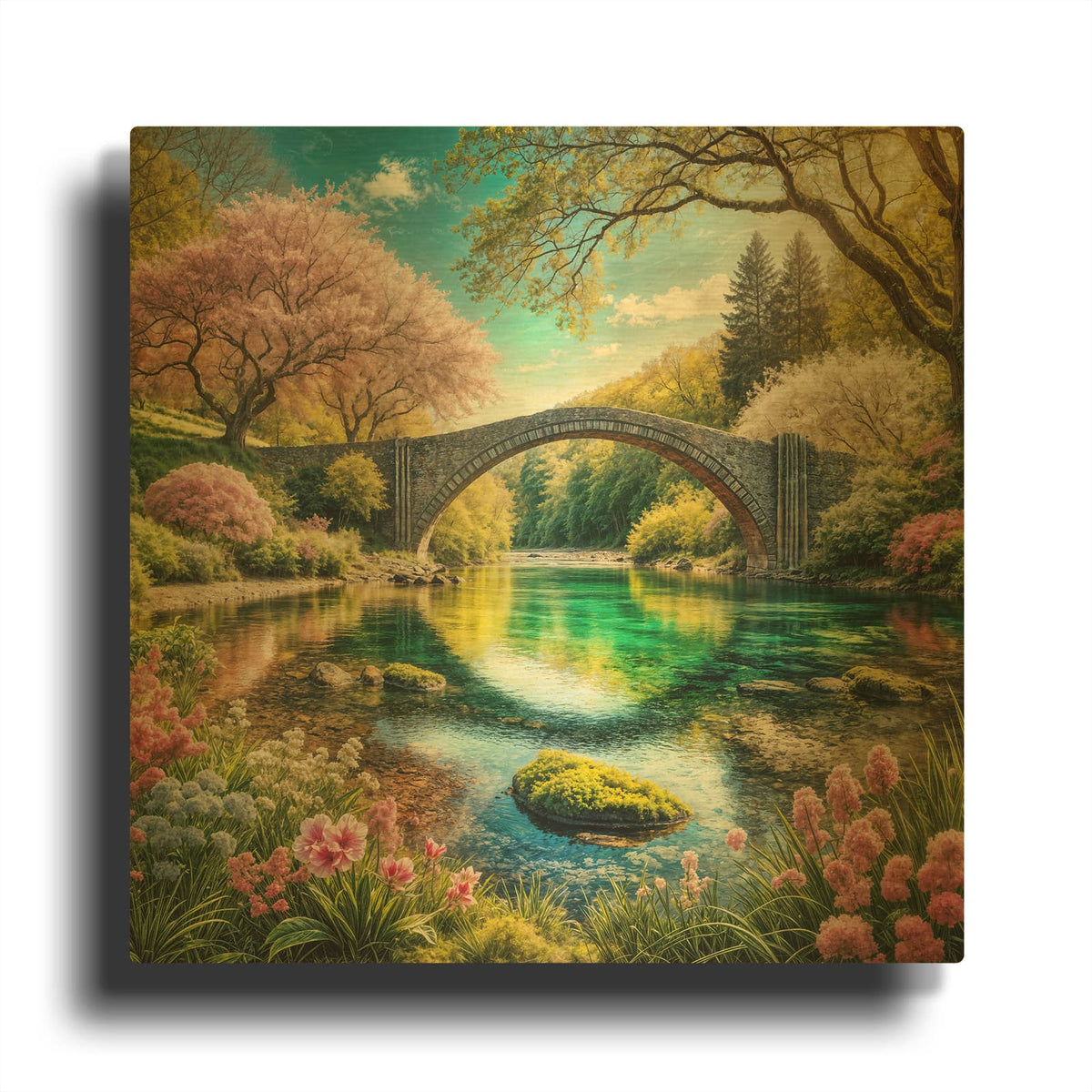 'Round Bridge - Magical Place' By Rey Klimt Gold Metal Wall Art