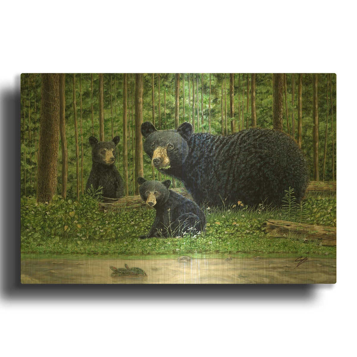 'Manistee Bears' By Durwood Coffey Gold Metal Wall Art