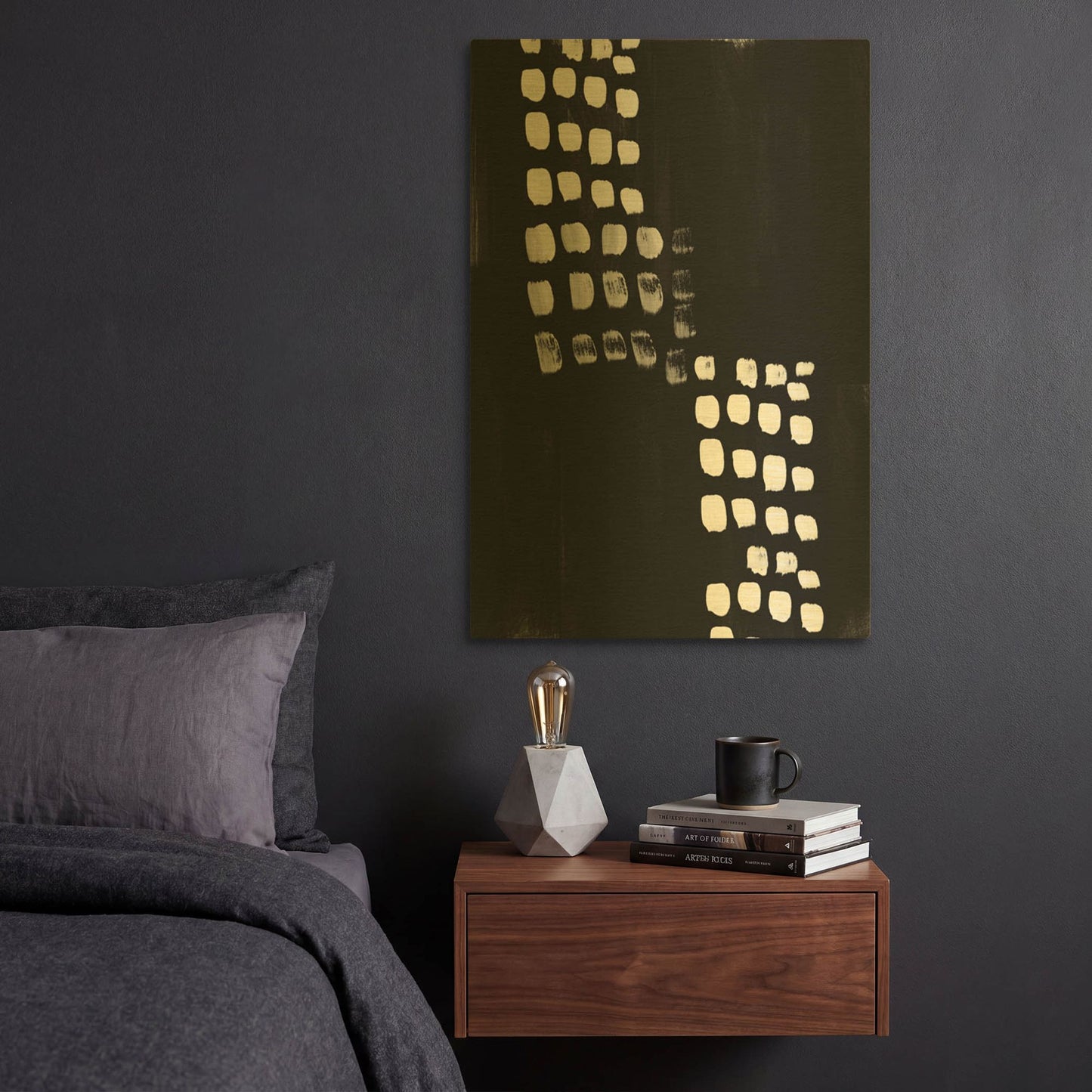 'Black and White Abstract' By Linda Woods Gold Metal Wall Art
