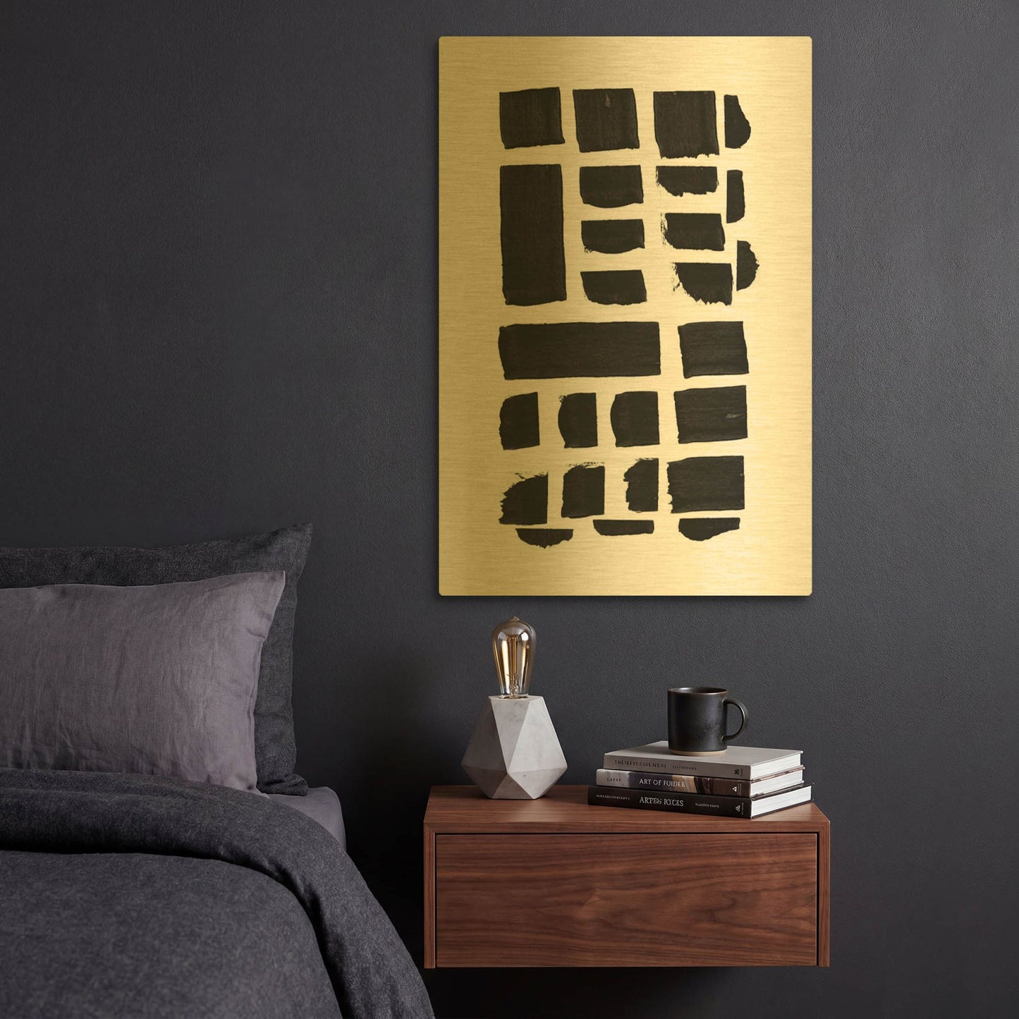 'Black and White Pattern II' By Linda Woods Gold Metal Wall Art