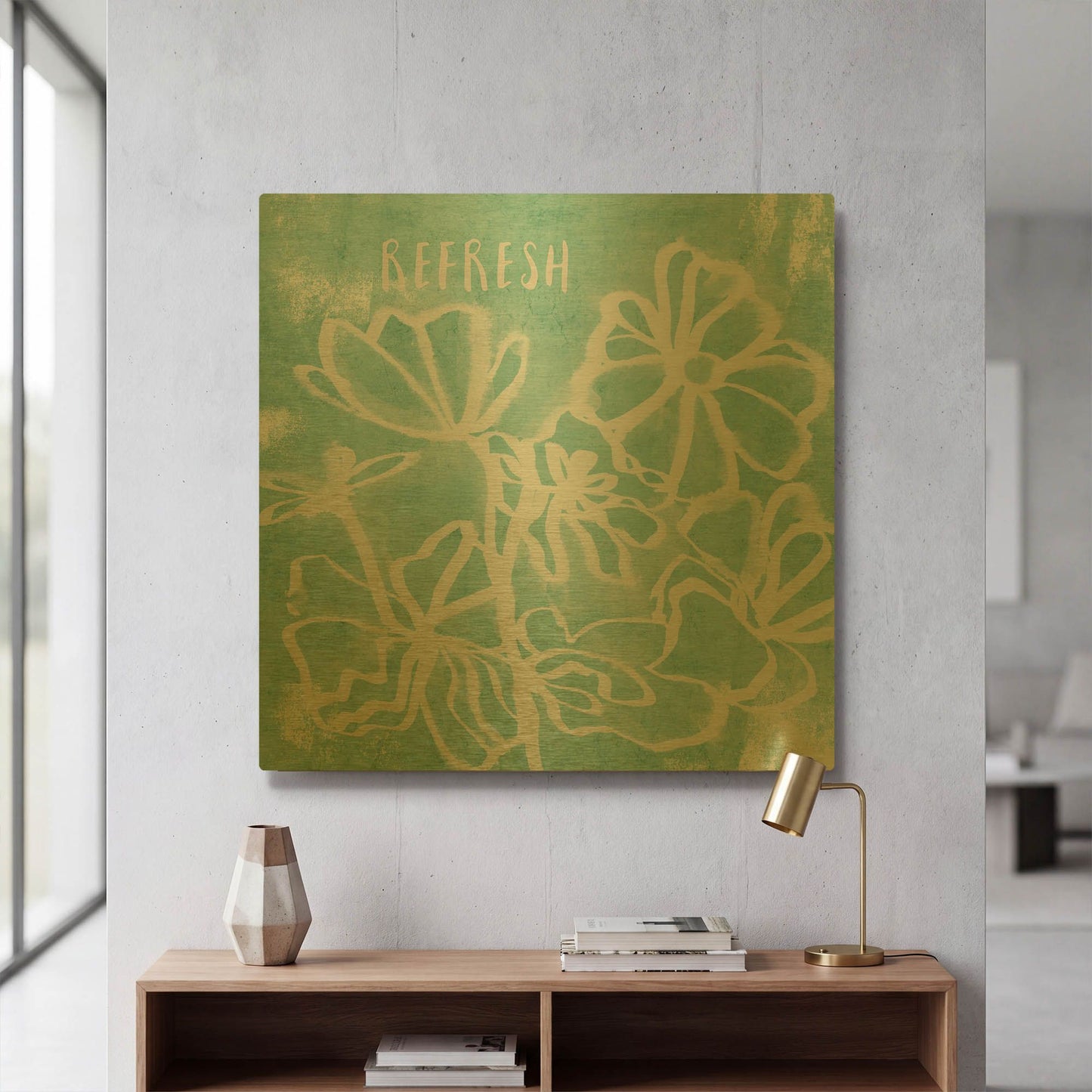 'Refresh Mint' By Linda Woods Gold Metal Wall Art