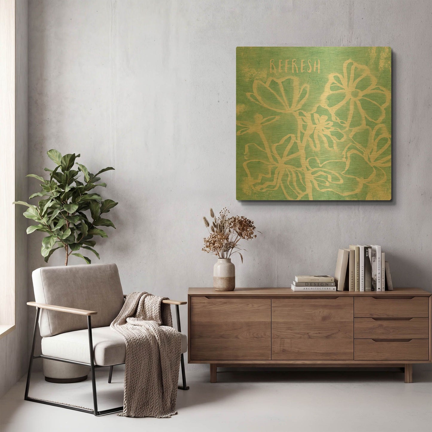 'Refresh Mint' By Linda Woods Gold Metal Wall Art