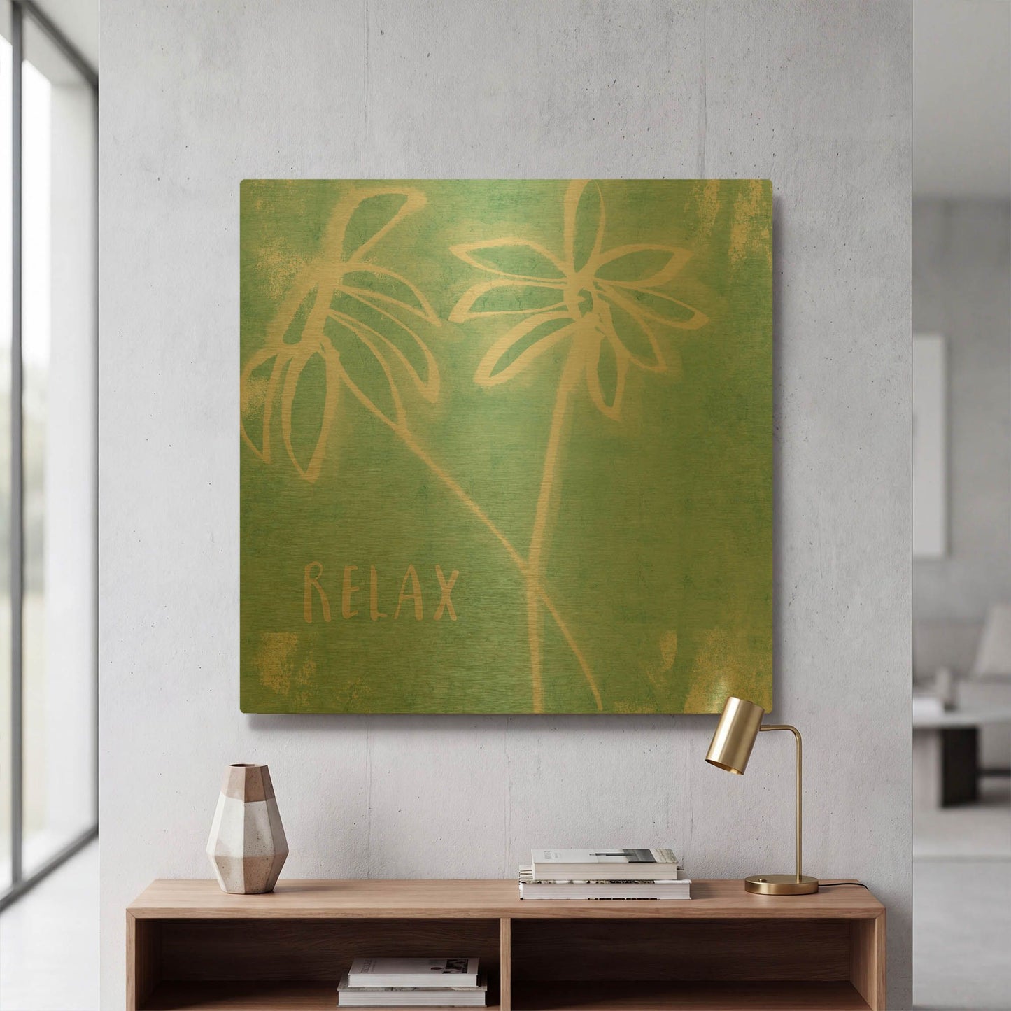 'Relax Mint' By Linda Woods Gold Metal Wall Art