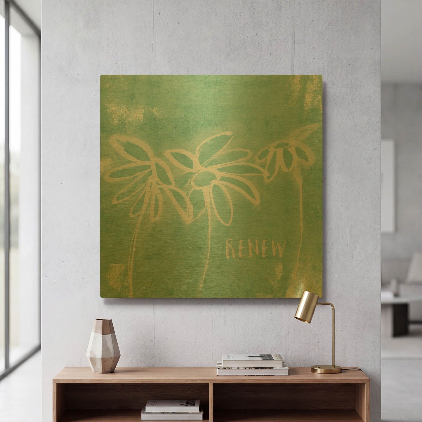'Renew Mint' By Linda Woods Gold Metal Wall Art