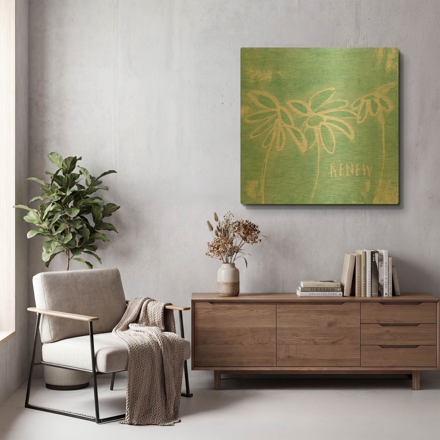 'Renew Mint' By Linda Woods Gold Metal Wall Art