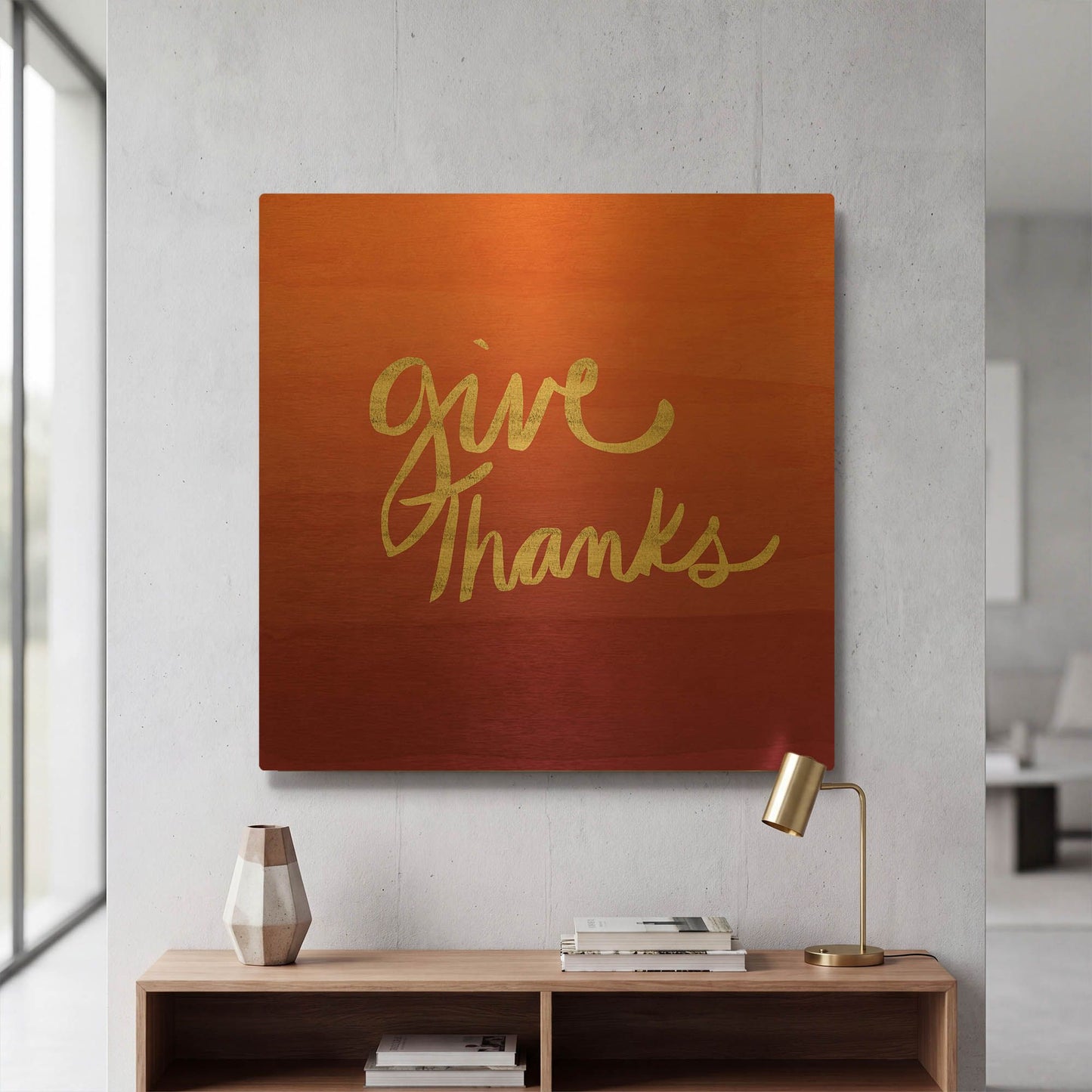 'Give Thanks' By Linda Woods Gold Metal Wall Art