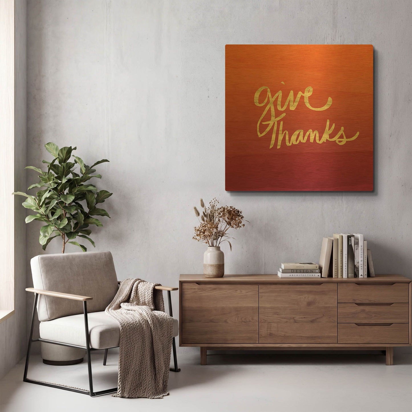 'Give Thanks' By Linda Woods Gold Metal Wall Art