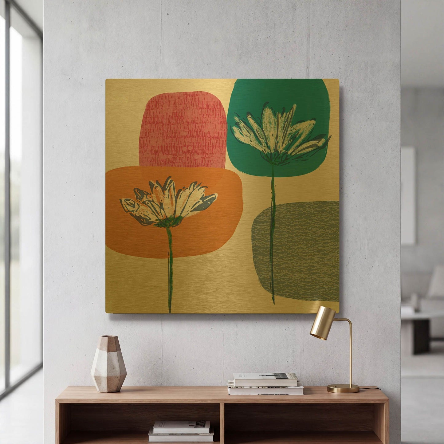 'Fall Floral I' By Linda Woods Gold Metal Wall Art