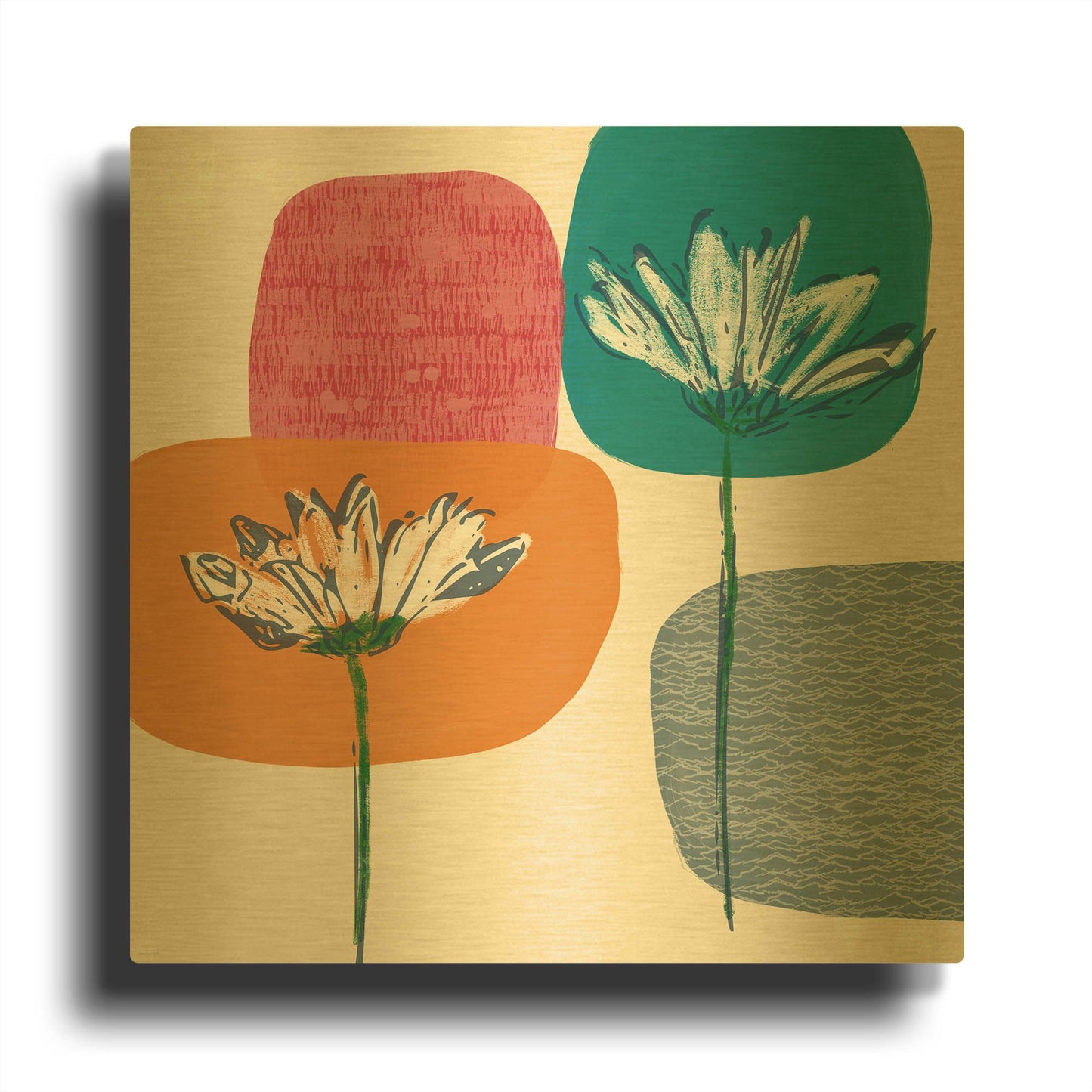 'Fall Floral I' By Linda Woods Gold Metal Wall Art