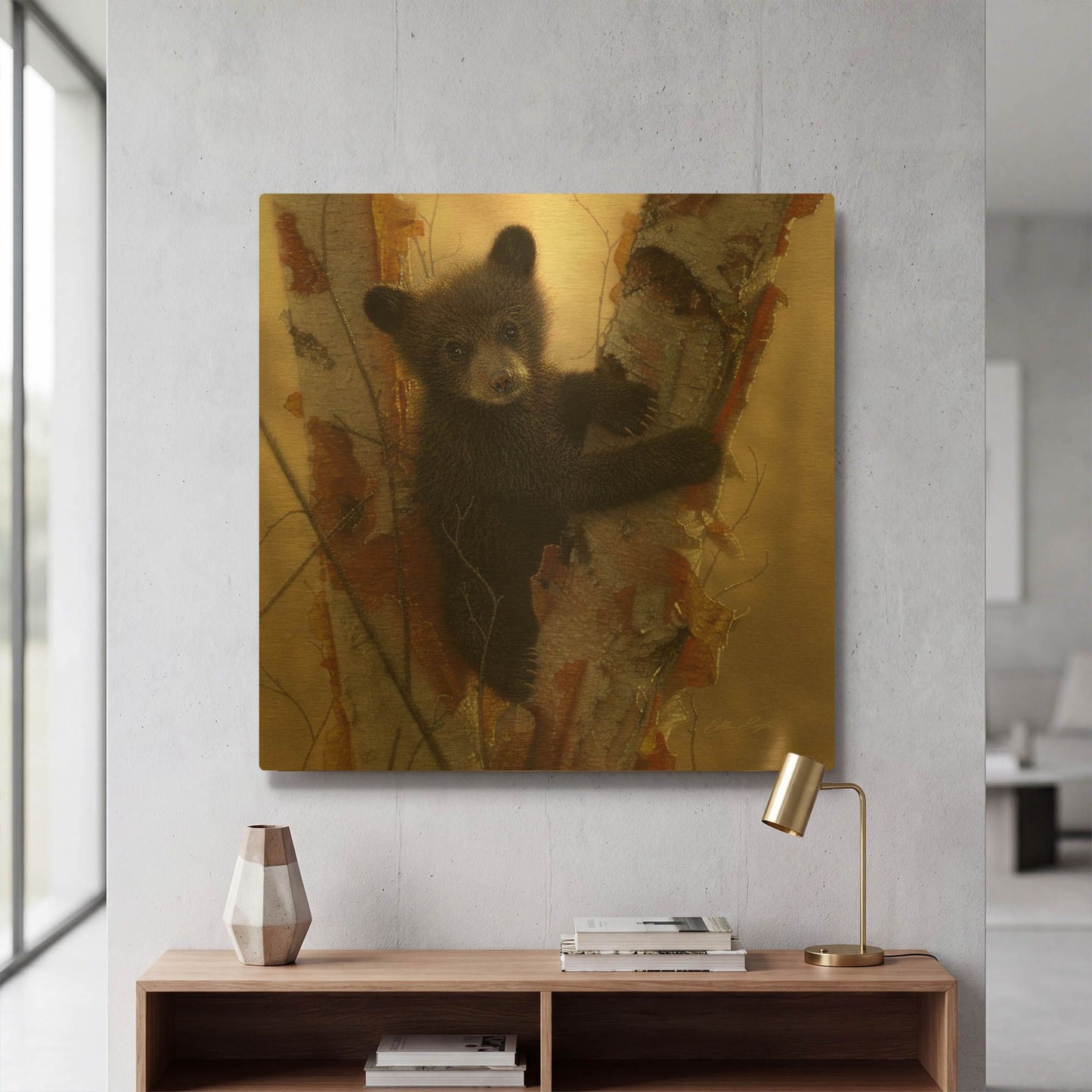 'Curious Cub I' By Collin Bogle Gold Metal Wall Art