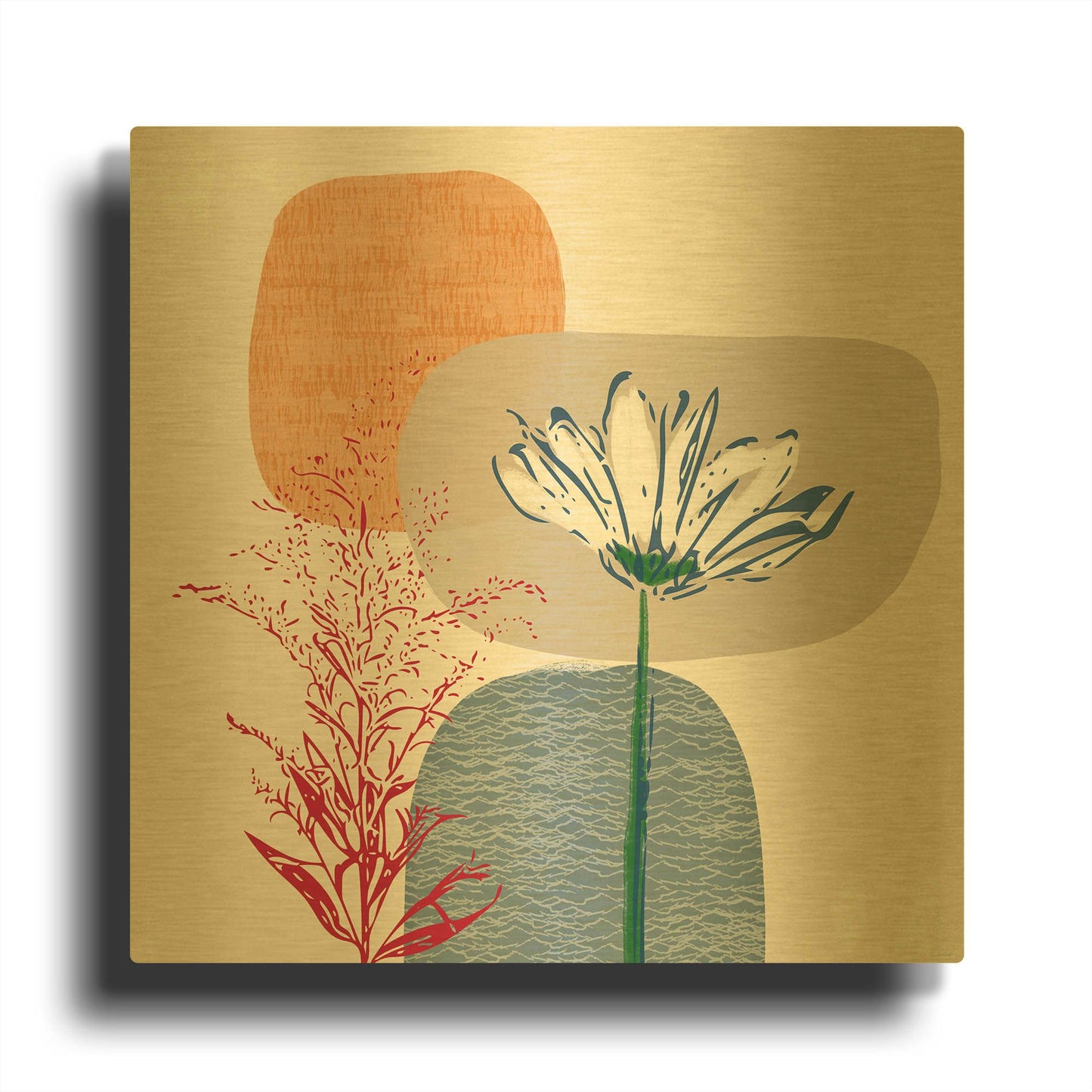 'Fall Floral II' By Linda Woods Gold Metal Wall Art