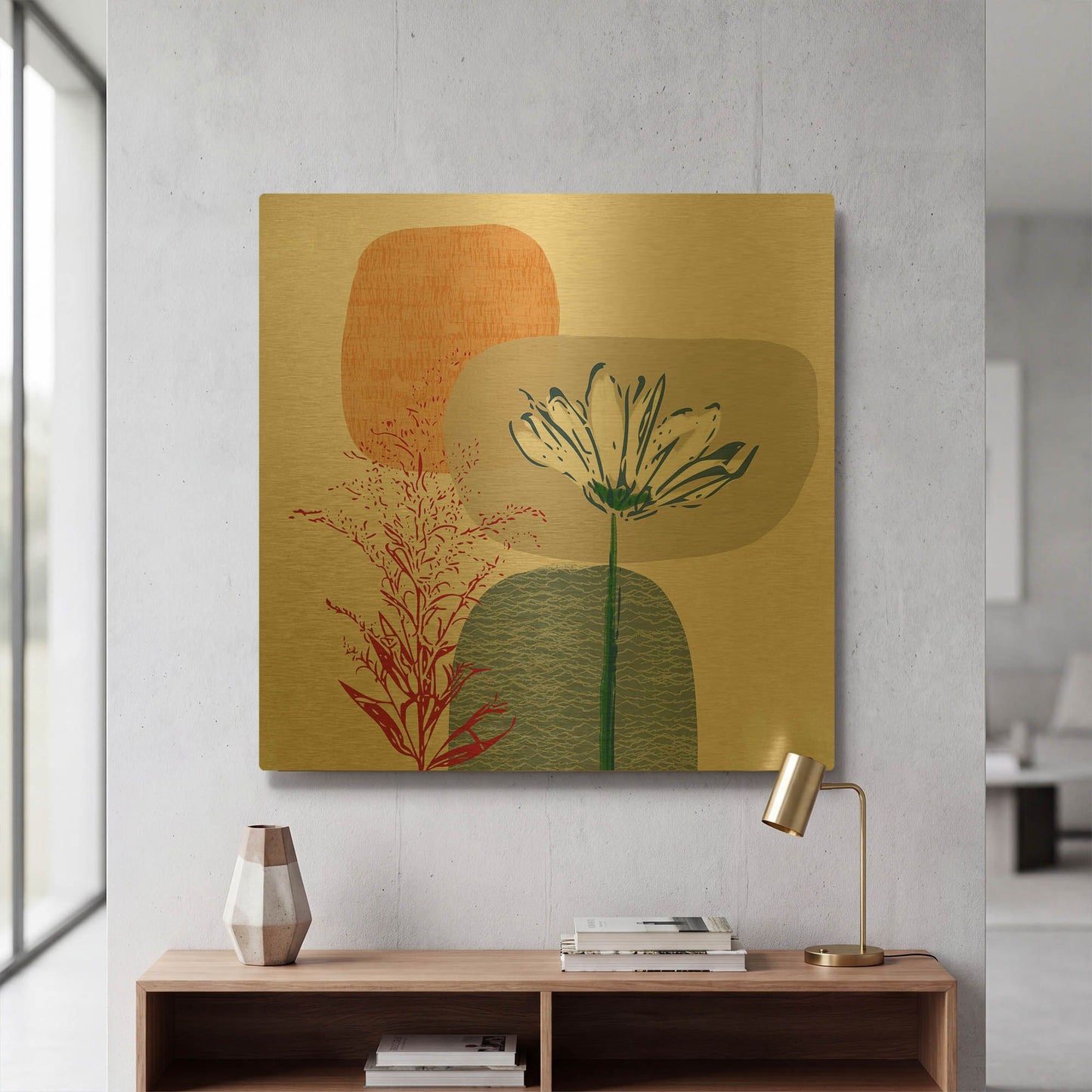 'Fall Floral II' By Linda Woods Gold Metal Wall Art