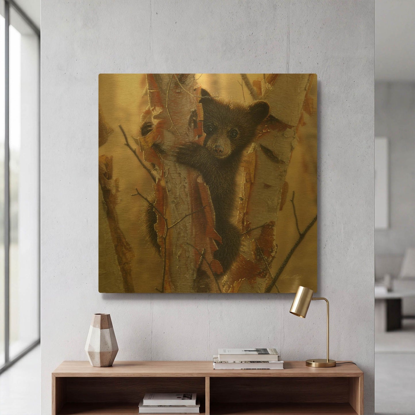 'Curious Cub II' By Collin Bogle Gold Metal Wall Art