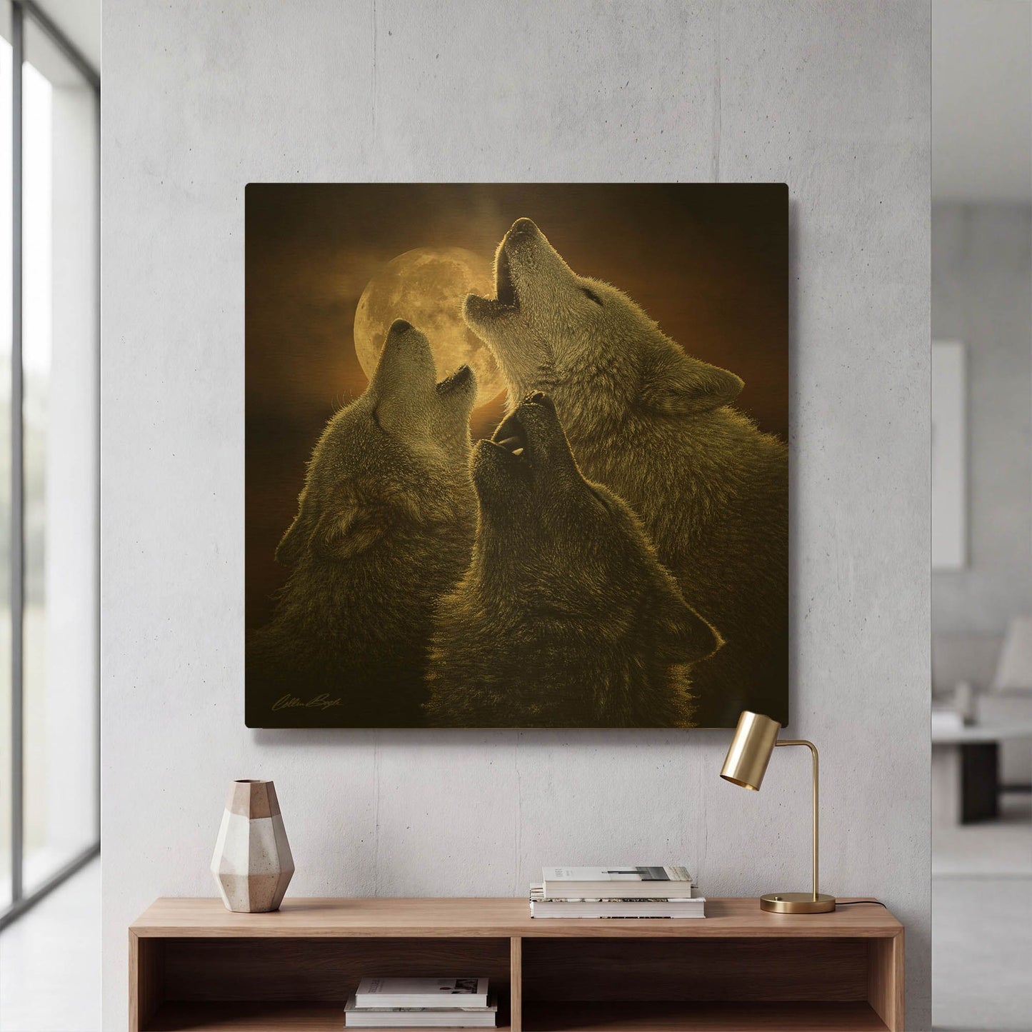 'Wolf Trinity' By Collin Bogle Gold Metal Wall Art