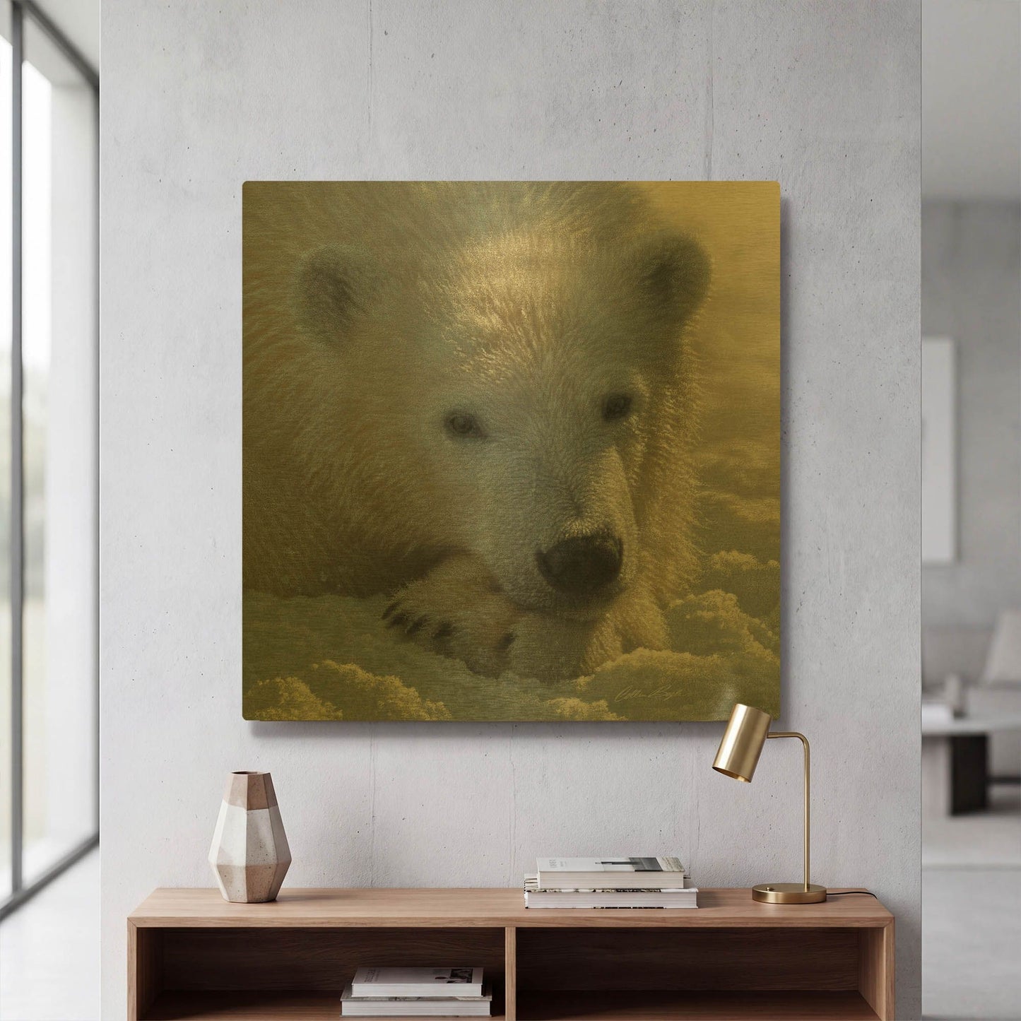 'Polar Bear Cub' By Collin Bogle Gold Metal Wall Art