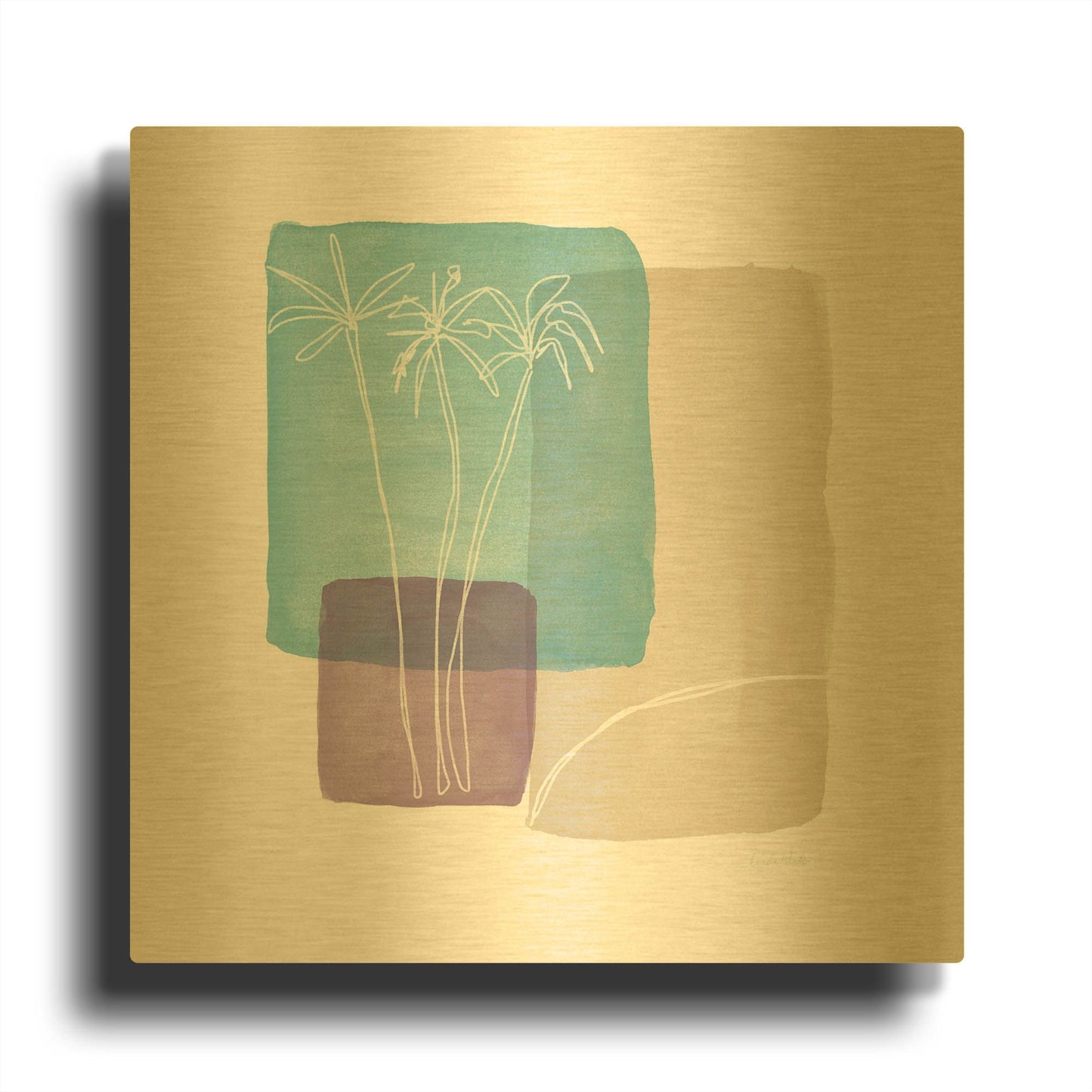 'Palm Trees And Sand' By Linda Woods Gold Metal Wall Art