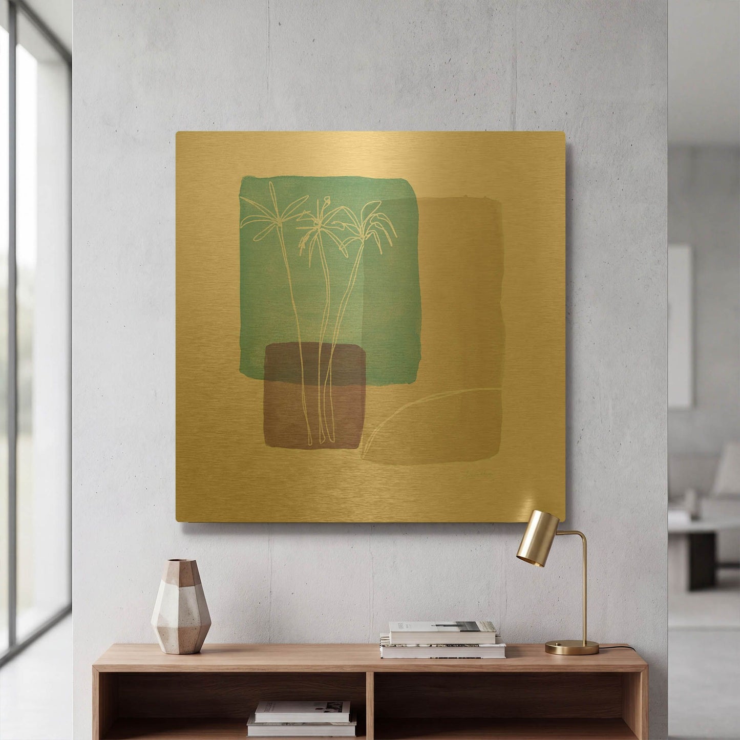 'Palm Trees And Sand' By Linda Woods Gold Metal Wall Art