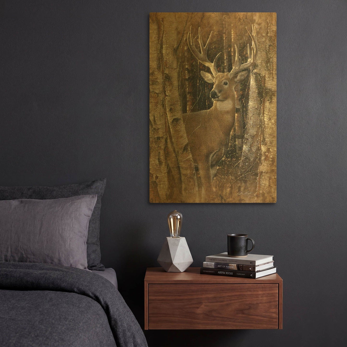 'Birchwood Buck' By Collin Bogle Gold Metal Wall Art