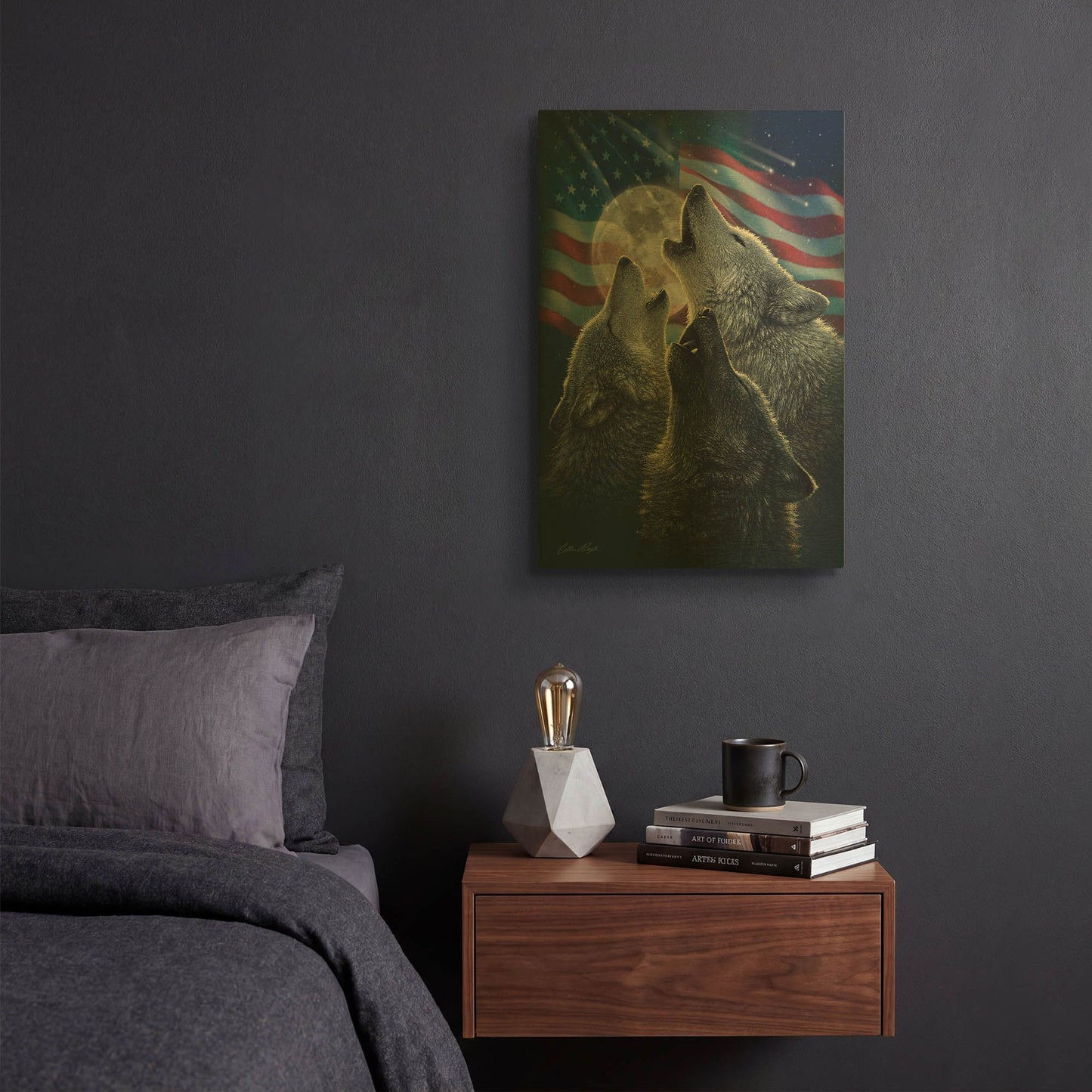 'Wolf Trinity Patriotic' By Collin Bogle Gold Metal Wall Art