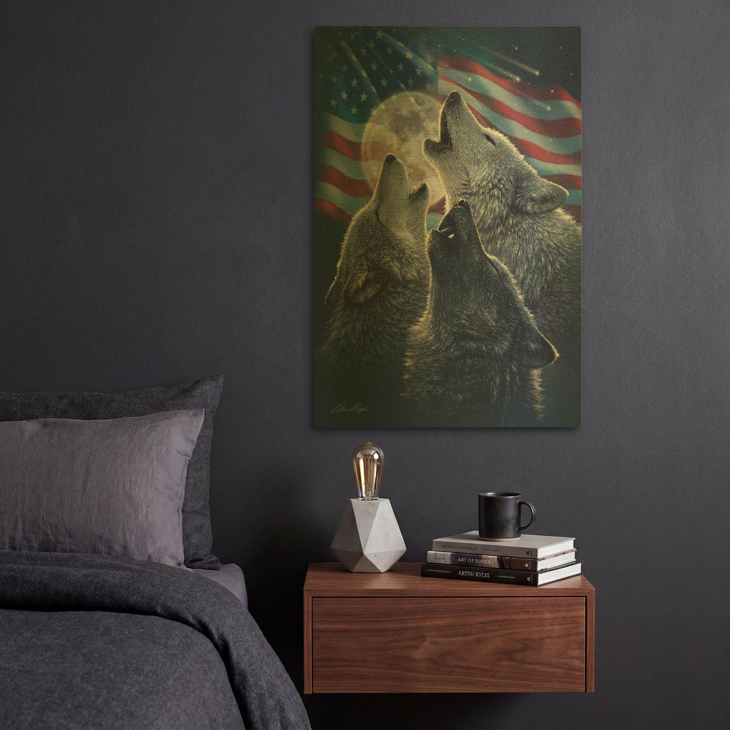 'Wolf Trinity Patriotic' By Collin Bogle Gold Metal Wall Art