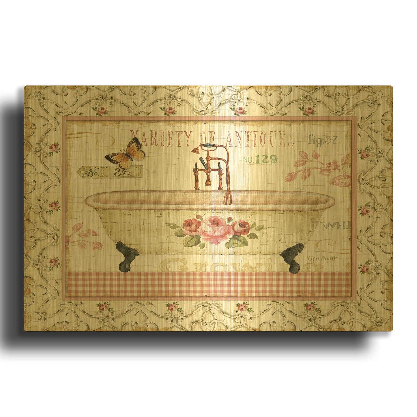'Rose Garden III' By Lisa Audit Gold Metal Wall Art