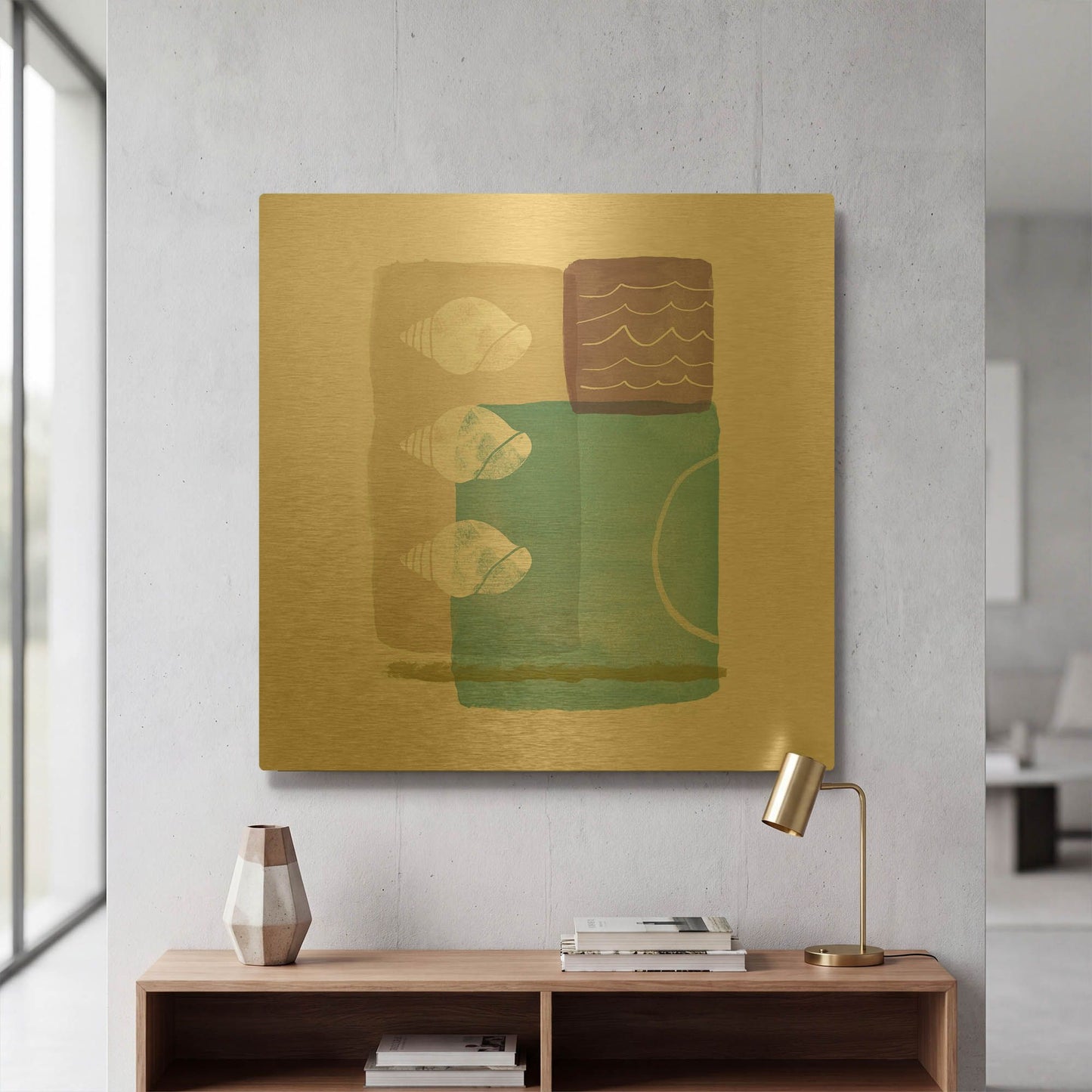 'Seashells And Waves' By Linda Woods Gold Metal Wall Art