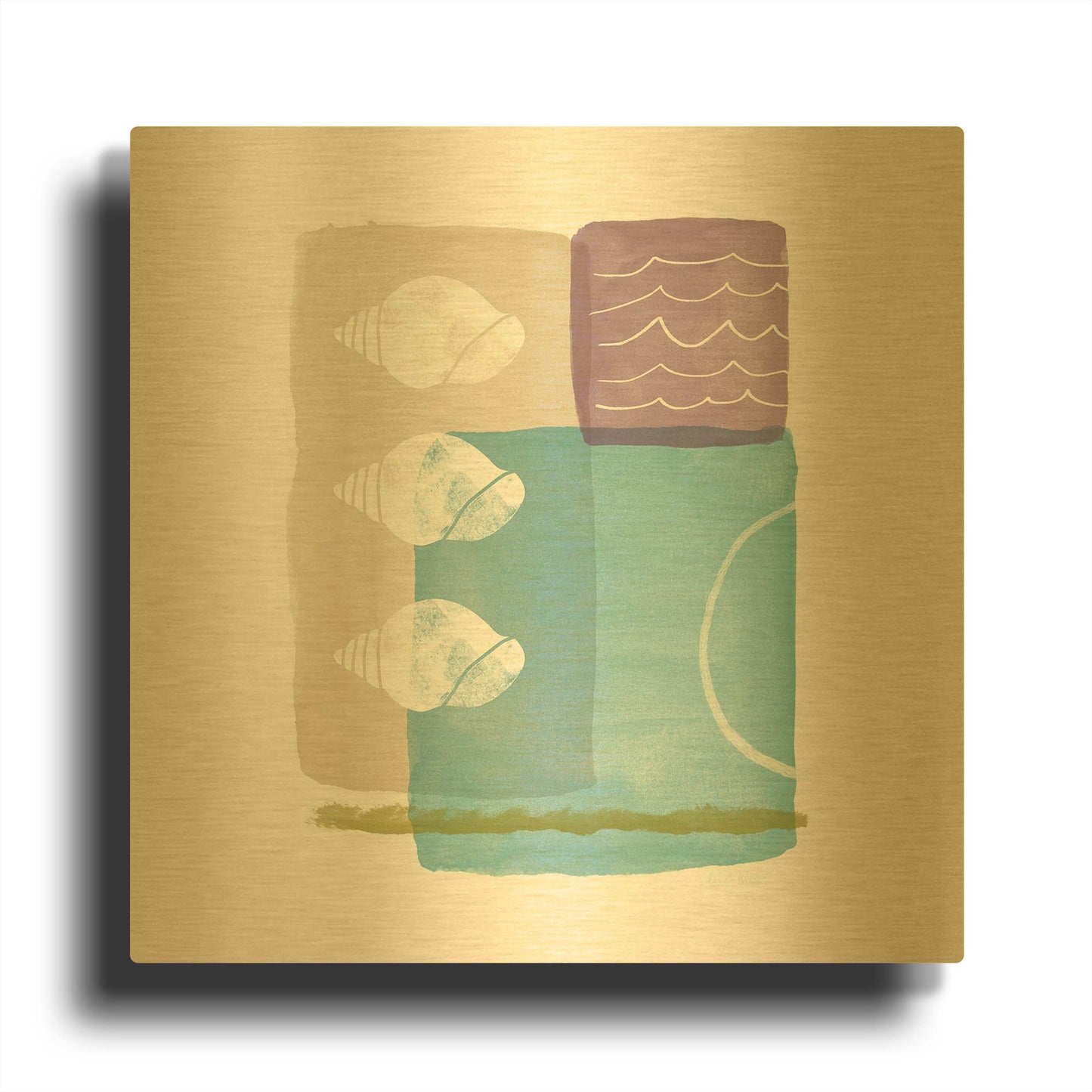 'Seashells And Waves' By Linda Woods Gold Metal Wall Art