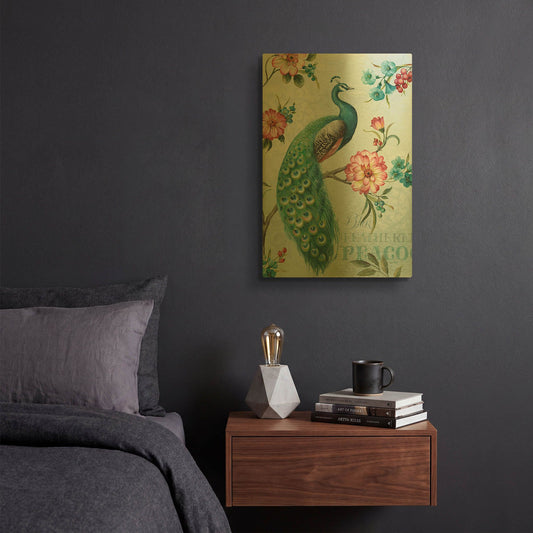 'Blue Feathered Peacock I' By Lisa Audit Gold Metal Wall Art
