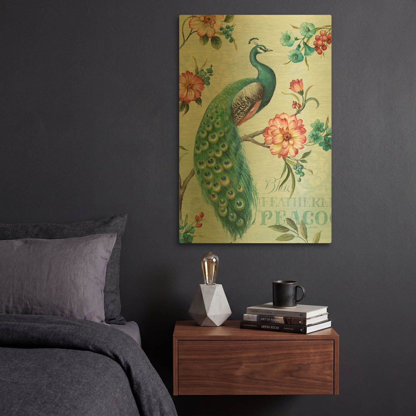 'Blue Feathered Peacock I' By Lisa Audit Gold Metal Wall Art
